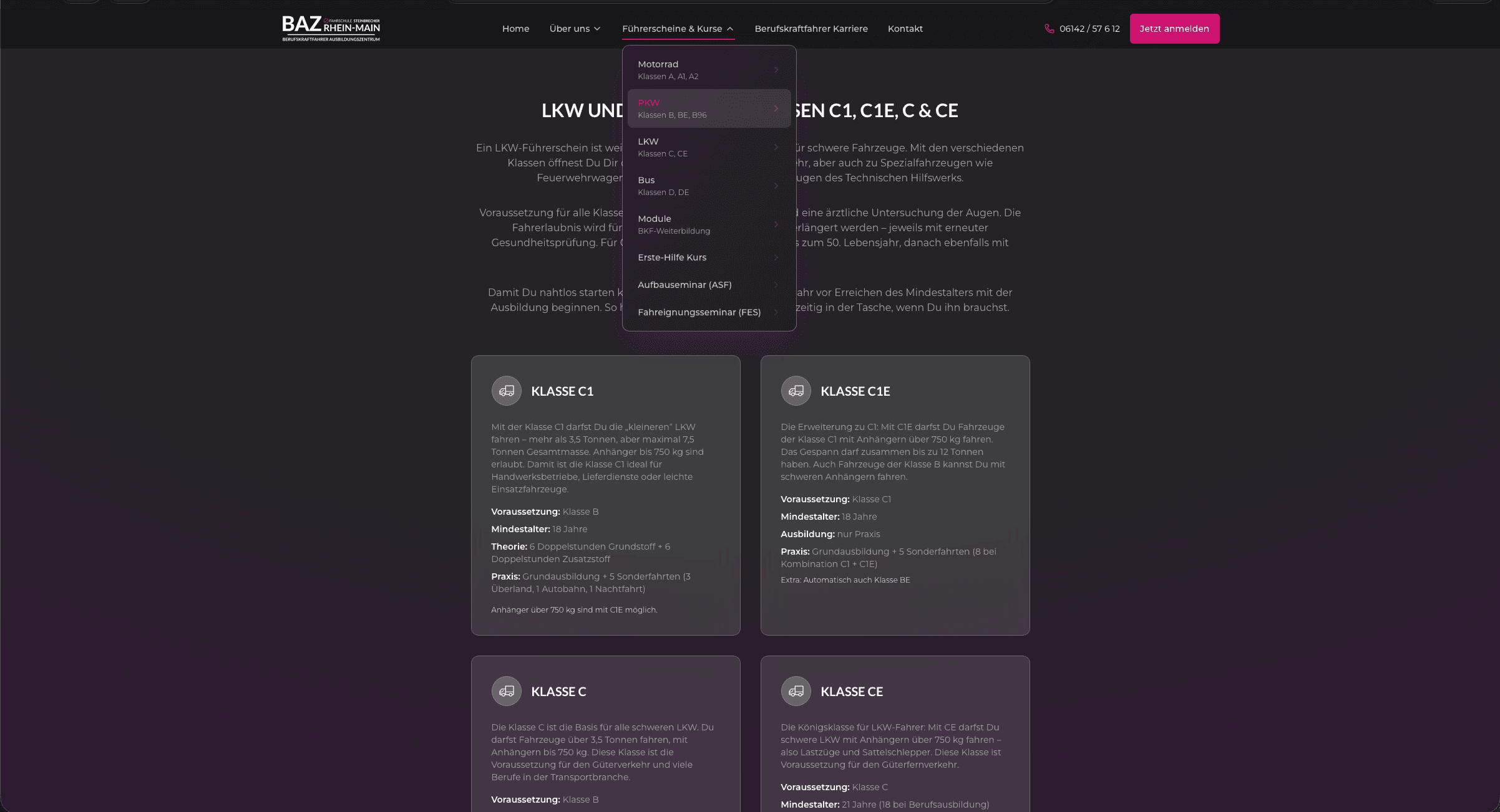 BAZ Steinbrecher Führerscheinklassen-Übersicht